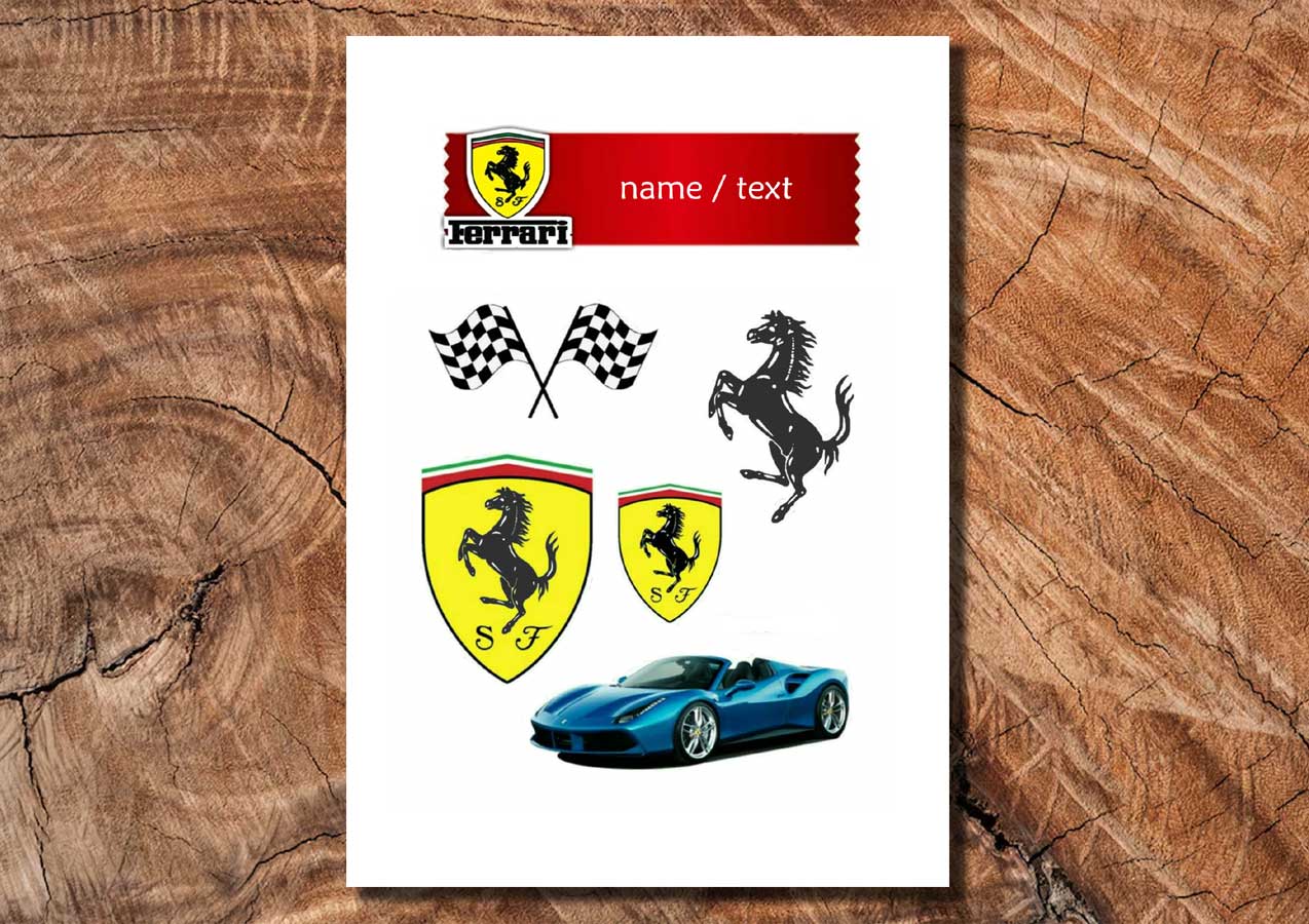 Wydruk cukrowy na tort A4 Ferrari napis DIY