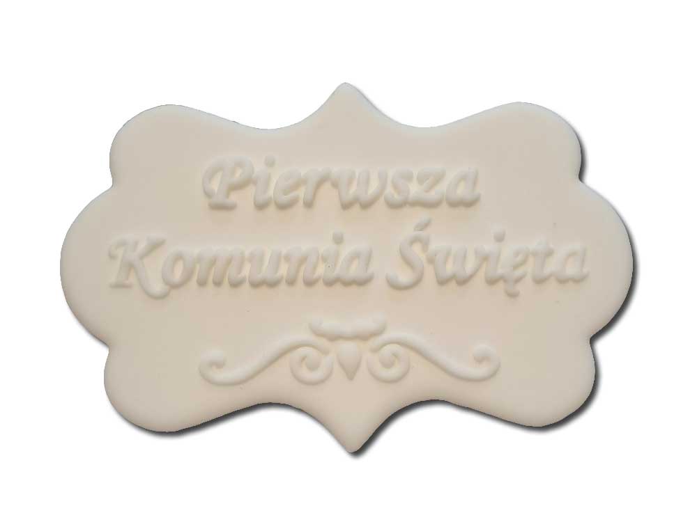 Plakietka cukrowa na tort Komunia biały napis