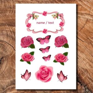 Wydruk cukrowy na tort A4 kwiaty róże motyle napis DIY